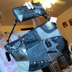 Vintage-Coach Hobo Style Patchwork Handbag With Matching Zip Around Wallet Brand New With Tags