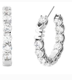 Michael Kors Silver-Tone Hoop Cubic Zirconia Earrings
