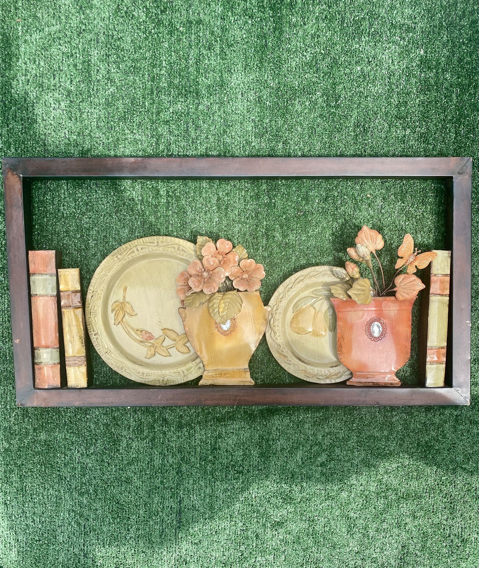 3D Wall Art Decor Faux Books Plates Vases Flowers Butterfly Framed Plaque