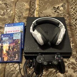 PlayStation 4 With Cords, Controller, Turtle Beach Headphones, And 2 Games