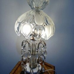 MID CENTURY - HOLLYWOOD REGENCY CRYSTAL -MARBLE BASE LAMP 17"