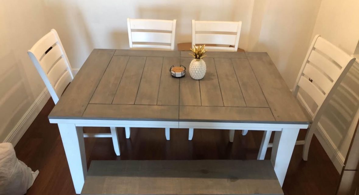 Refinished Wood Dining Set - 6 Pieces