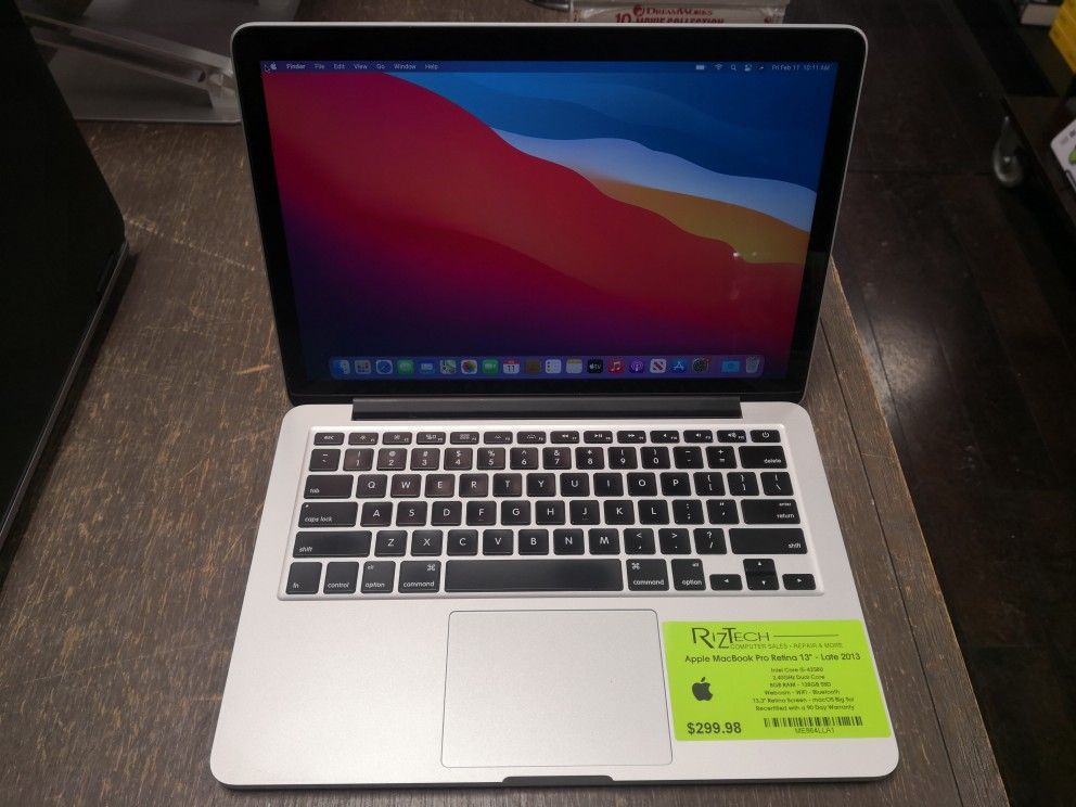 Apple MacBook Pro Retina 13" Late 2013 - Intel Core i5-4258U, 8GB RAM, 128GB SSD, MacOS Big Sur