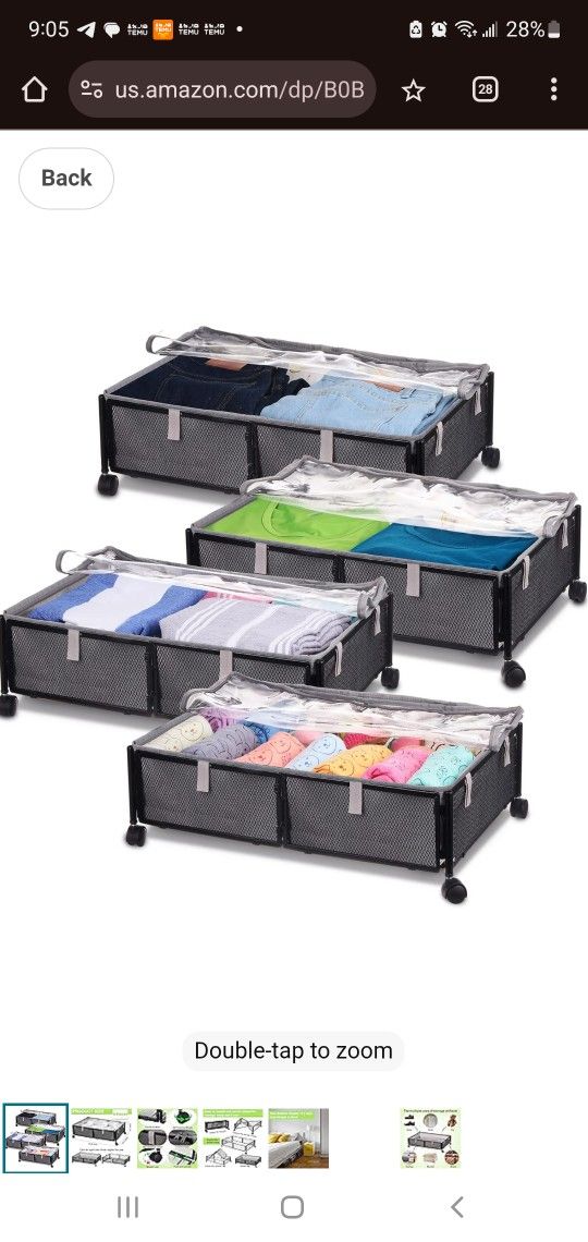 🧺 Brand New Cunno 4-Piece Under Bed Storage Drawers with Handles & Wheels – Foldable Organizers