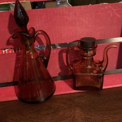 2 Vintage Amber Cruets