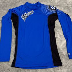 Yth Sz XL Billabong Long Sleeve Rash Guard Pullover Blue Black Beach Pool Shirt 