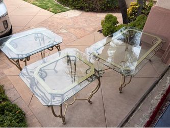 Table.  Used Rectangular metal coffee and side tables with beveled glass tops