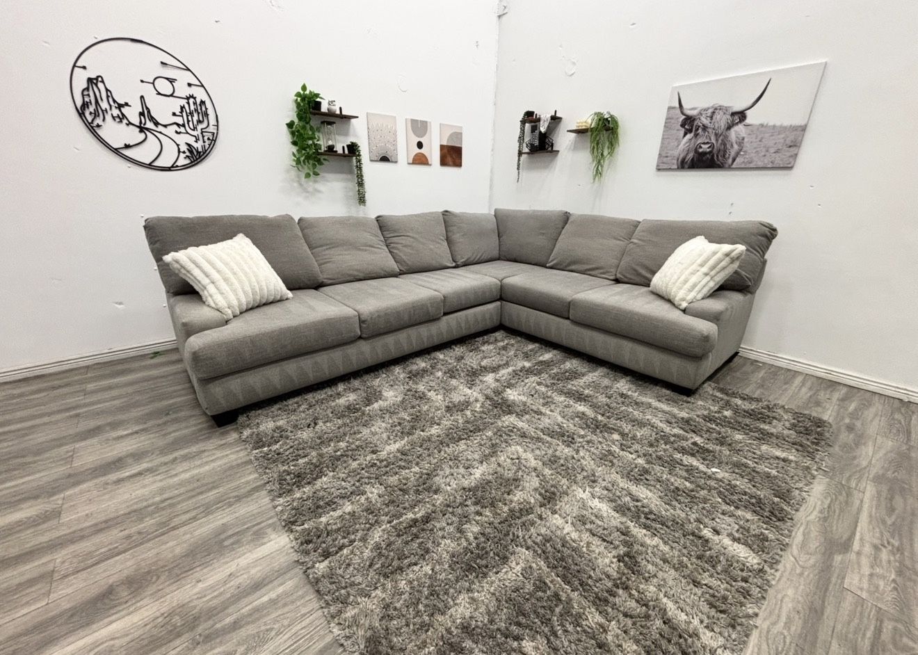 Living Spaces Grey Sectional Couch - Free Delivery 