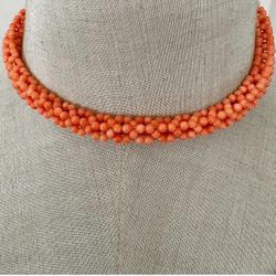 Vintage Coral Glass Beaded Choker Necklace