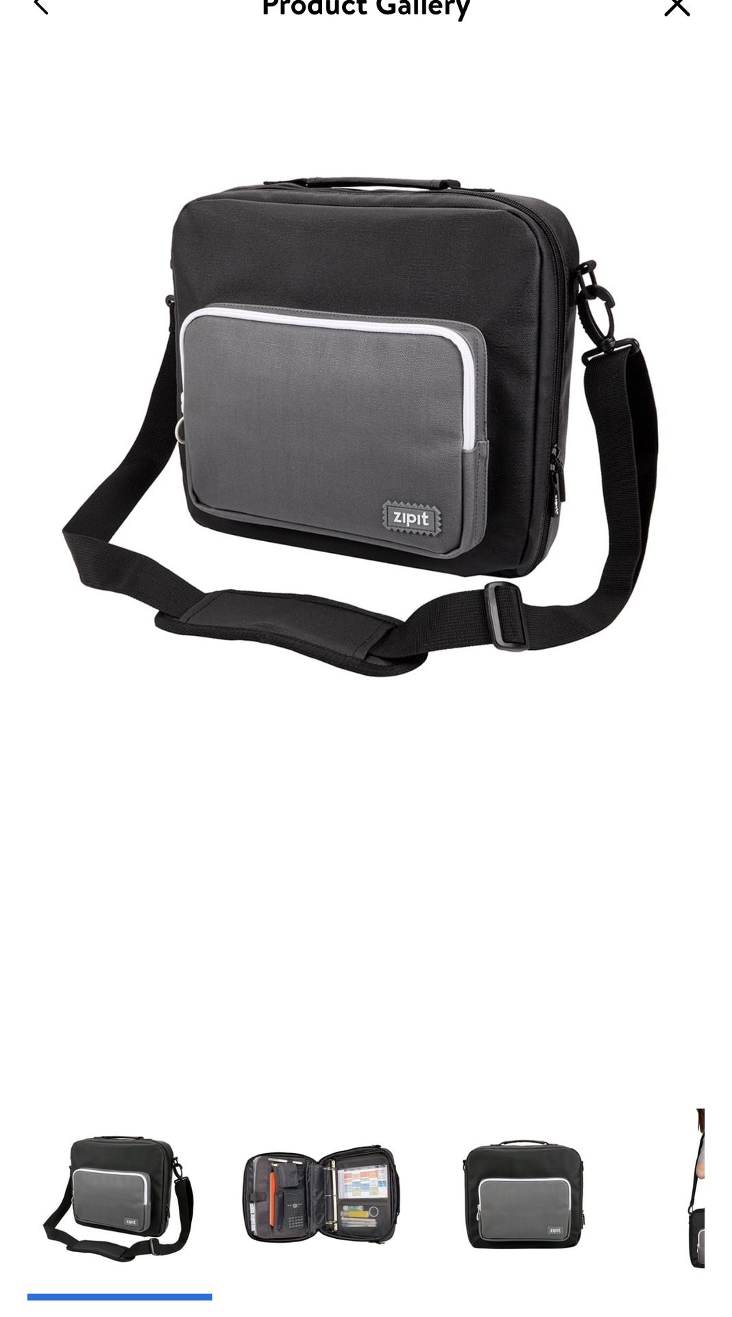 ZIPIT and GO Binder, Shoulder Bag, 3 Ring Organizer Bag, 2” Round Ring  (Black & Grey) 