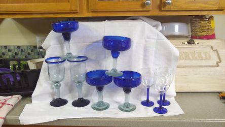 Cobolt blue wine and Margarita glasses.