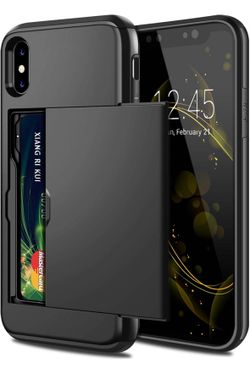 iPhone X/XS Case Wallet Card Holder for iPhone 10 Case Wallet Card Holder Heavy Duty Protection Shockproof Anti Scratch Soft Rubber Bumper Cover Case