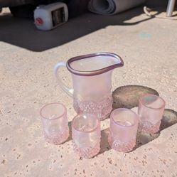 Vintage Fenton Iridescent Glass Mini Pitcher and Glasses