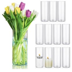 12pcs Tall Clear Cylinder Glass Vase 12x3.4” (12pk)