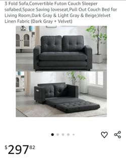 Dark Gray Convertible Futon Loveseat Sleeper Sofa