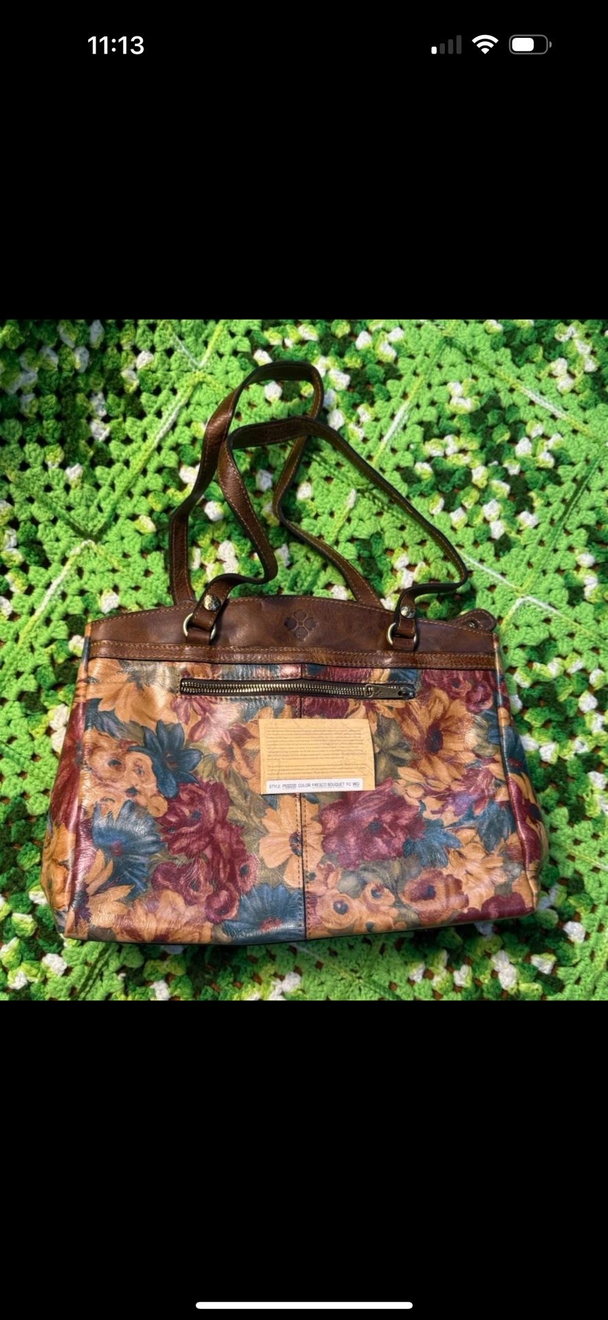 Patricia Nash Purse Tote Fresco Bouquet Floral Brown Leather Shoulder Bag