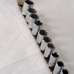 Vintage 10Pc Set Husky Metric Sockets 6PT, 3/8" Drive, 10-19MM USA With Rack