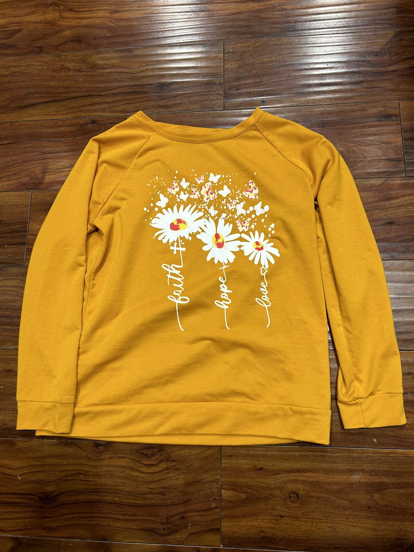 Mustard yellow graphic long sleeve sweatshirt size Large