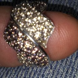 Pinkchampagne And White Diam .925.big Ring .real Sweet Ring