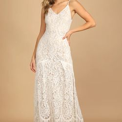 Lulus Flynn White Lace Maxi Dress Medium