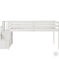 White Loft bed Twin W/ Mattress 