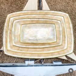 Handcrafted Capiz Shell and Gold Metal Trim Nesting Trays - Set of 4