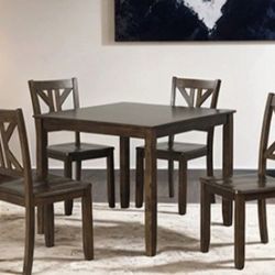 Brand New Walnut 5pc Dining Table Set 