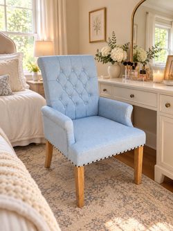 Light Blue Tufted Accent Chair with Arms