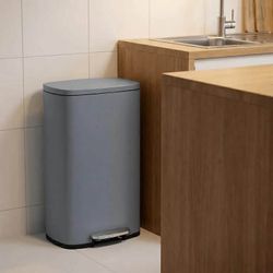 8 Gallon Step-on Trash Can, 30L Stainless Steel Kitchen Bin with Quiet Close Lid & Pedal. Blue/Grey