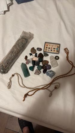 Crystals And Gems With White Sage And Necklace Holder