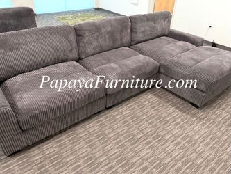 NEW Oversize Modern Modular Sectional Couch and Chaise Lounge Set Grey Fabric Beige Ashley Living Spaces Style Deep seat Large BIG Clearance SALE