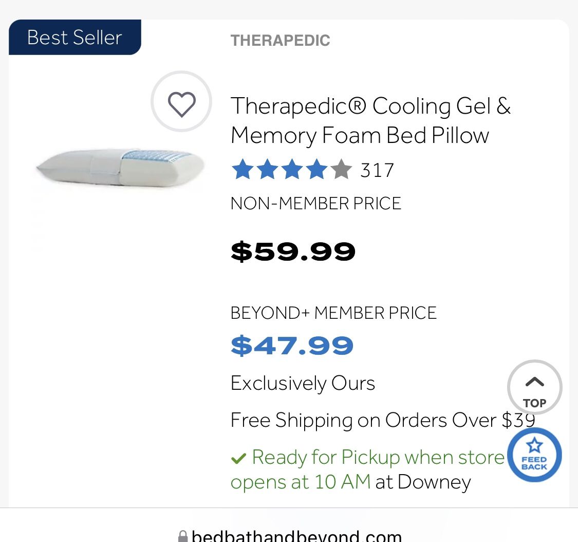 Therapedic And Cooling Gel Memory Foam Pillow for Sale in Los Angeles