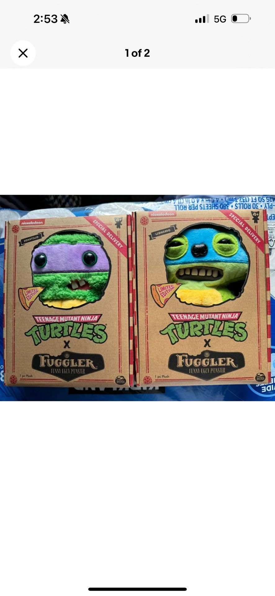 TMNT Fugglers Set OF 2 Funny Plushy Monsters Leonardo And Donatello Pizza - NEW