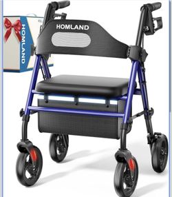 HOMLAND Foldable Rollator Walkers with Seat for Seniors, 8" Big Wheels, 350 Ib.