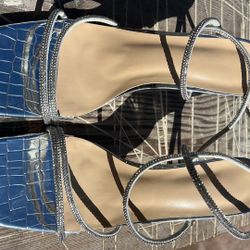 Silver High Heels Straps Size 9