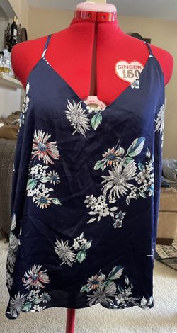 Navy Blue Floral Sleeveless Blouse
