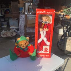 Light Up Motion, Activated, Tall, Christmas Doll And Teddy Bear Elf