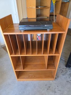 Solid Oak Record Cabinet + Sony Turntable – Excellent Condition