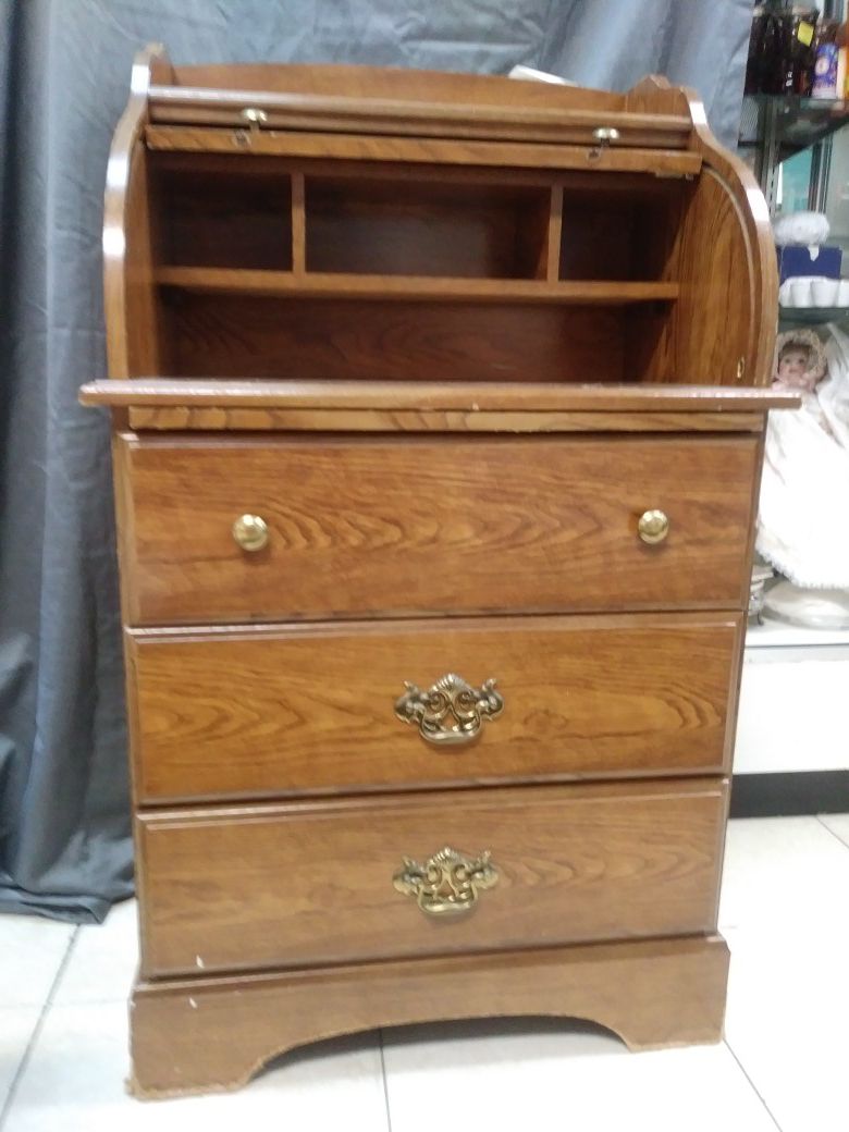 Small roll top desk with 3 drawers