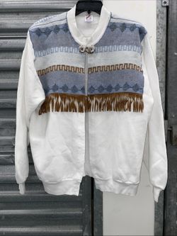 Genuine VINTAGE 1990s Upcycled Jerzees Southwestern Sweatshirt Fringe jacket 2X