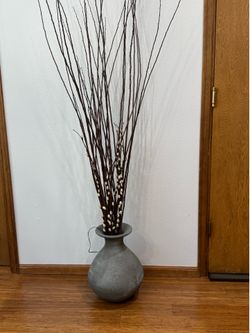 Decorative Vase with preserved Sticks and Light up Pussy Willow.P