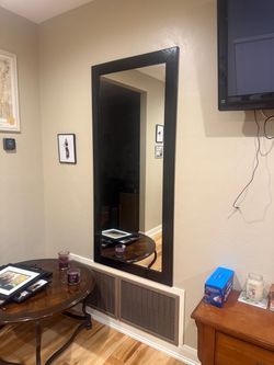 Large Floor Mirror with Black Frame