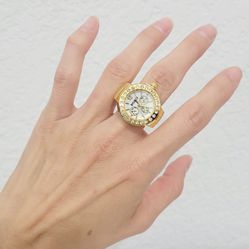 Gold Watch Quartz Unisex Men's Women's Ring Watch Band Gift
