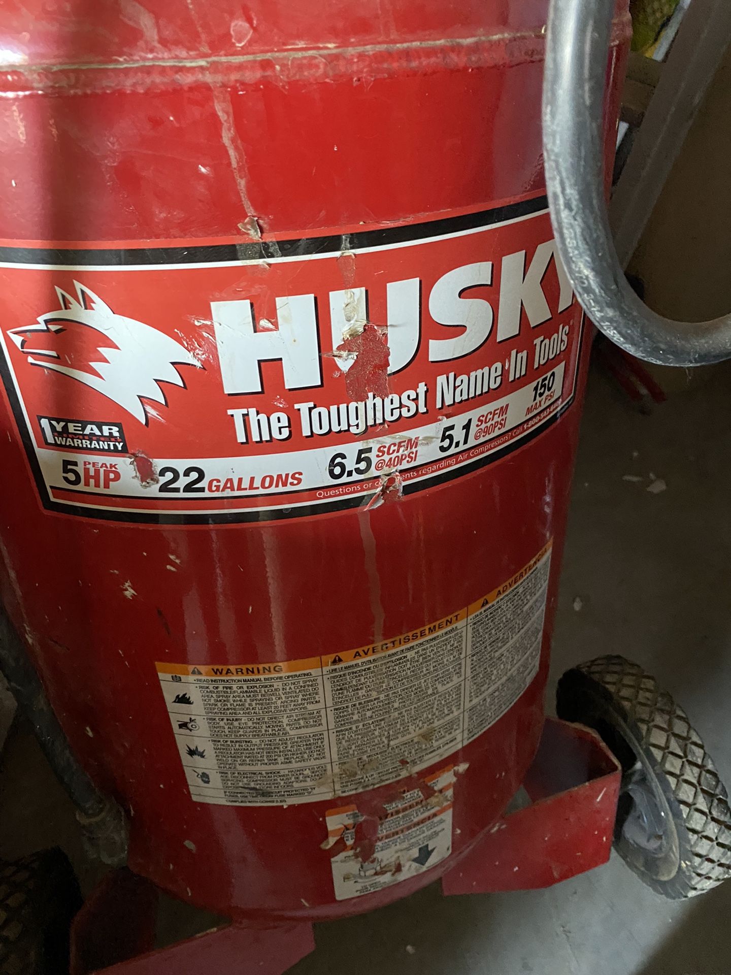 Husky 22-Gallon 5HP Air Compressor, 125 Max PSI, 5.1 CFM @ 90 PSI,