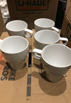 5 small white coffee mugs