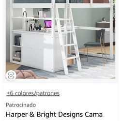 Harper & Bright Designs Bunk Bed With Desk Light Grey 