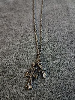 Silver Double  Cross Necklace 