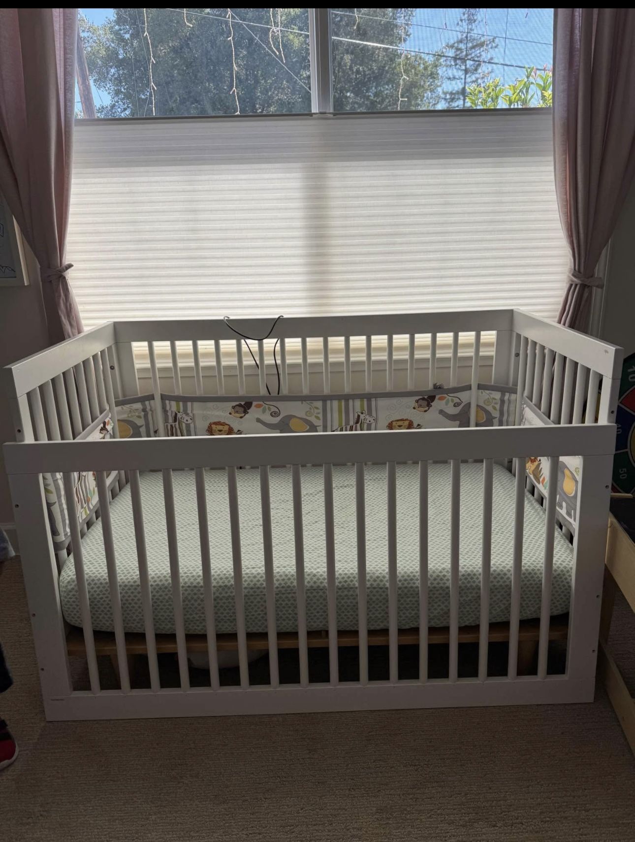 4-in-1 Baby Crib + Mattress+ Mattress Protector