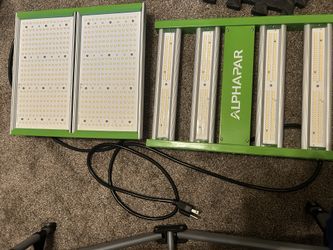 ALPHAPAR LED Grow Light Set of 2, Green Silver Metal Hydroponics Fixture