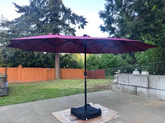 15-ft Large Patio Umbrella, Outdoor Double-Sided Rectangle Umbrella with 36 LED Solar Lights